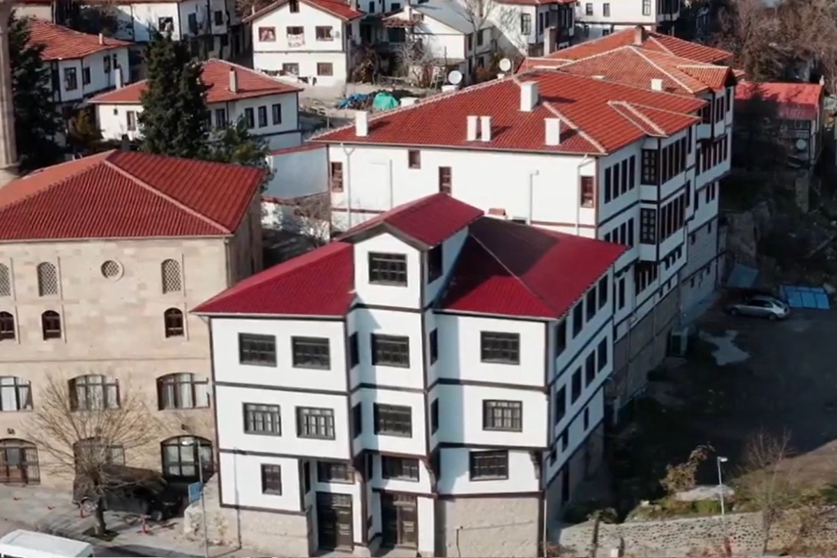 Mansion façades, seen from the air.