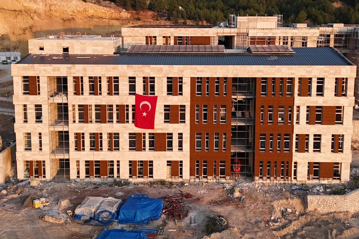 Blocks under construction, seen from the air.