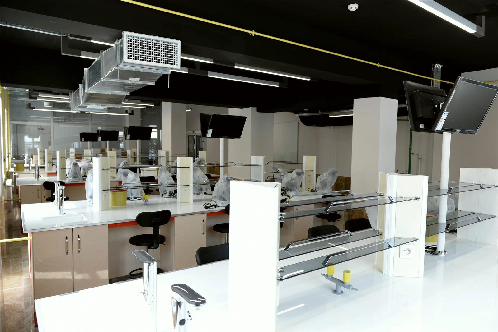 Ventilation ducts and workstations.